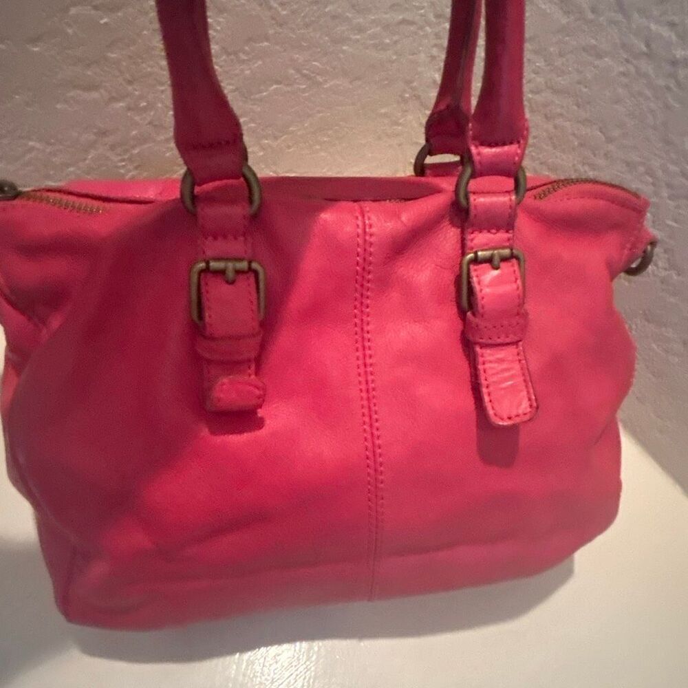 Liebeskind Berlin Satchel Handbag Raspberry Red Leather Top Handle Two Way Purse - Picture 3 of 14